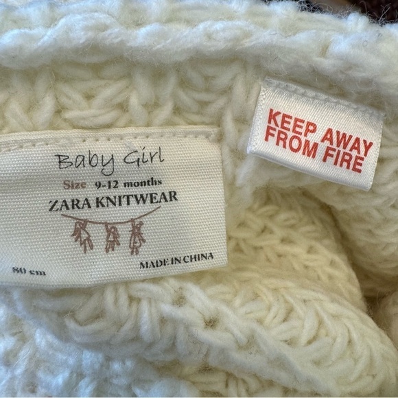 🌈 6/$60 Baby Zara Knitwear Short Sleeve Panda Hoodie Sweater Cream Black 9-12 - Picture 3 of 5